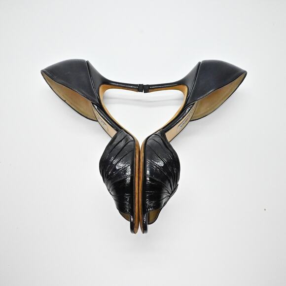 JIMMY CHOO Womens Heels Size 39.5 Black Patent Leather Peep Toe DOrsay Slip On - Picture 7 of 10